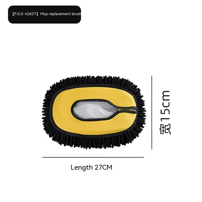 Telescopic car cleaning brush with aluminium curved rod and replaceable chenille brush head in blue and yellow colour options