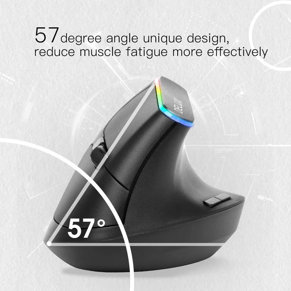 M618C black and white vertical ergonomic wireless mouse with RGB lighting and six buttons shown from the side.