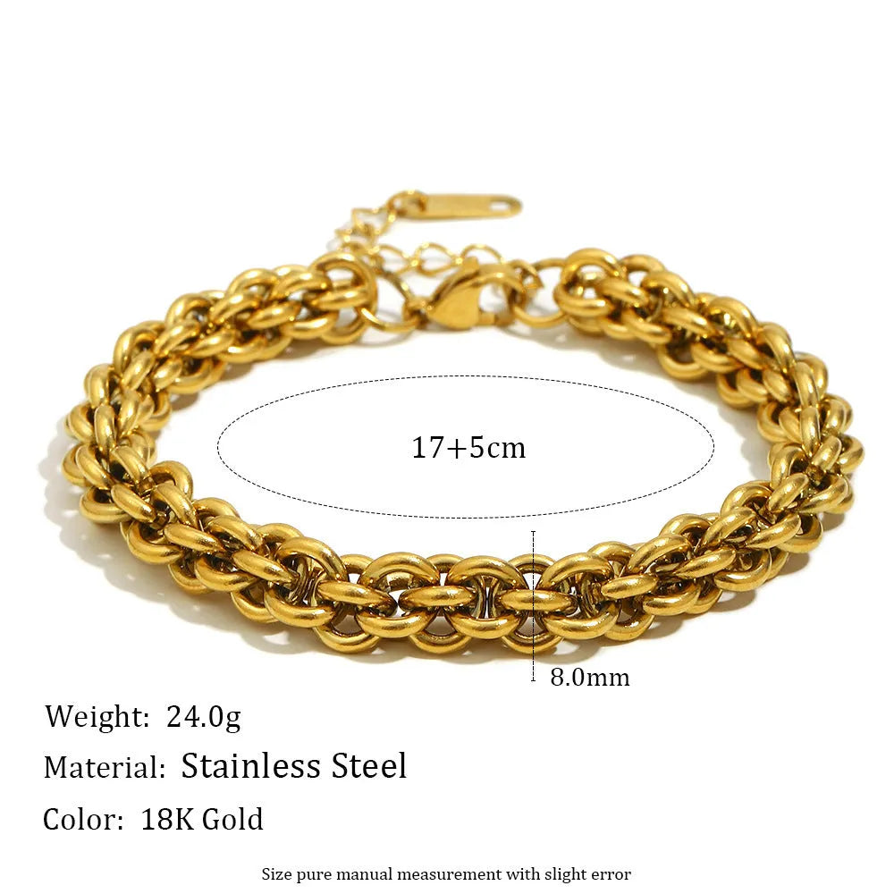Gold stainless steel lantern chain bracelet for women with geometric ring design and electroplated finish