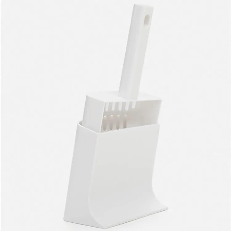 White plastic cat litter scoop kit, 130 x 100 x 258mm, for cat toilet cleaning