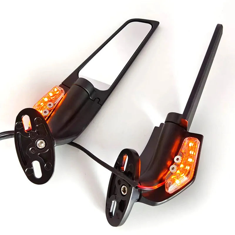 Pair of yellow aluminium motorcycle rearview mirrors with convex glass lenses on a 6mm thread mount.