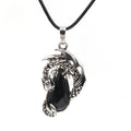Water drop pterosaur necklace with 40x23mm gem pendant on leather rope, 45cm chain with 5cm extender