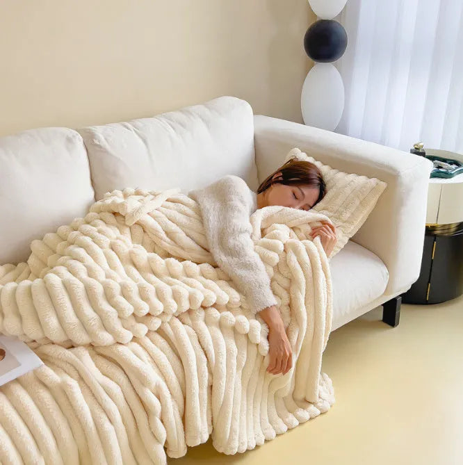 Soft Wind bubble velvet double-sided thickening blanket in caramel colour showing textured surface
