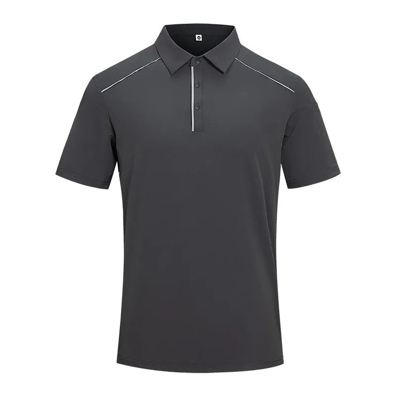 Man's solid colour polo shirt with short sleeves and a side slit, shown in a classic black colour.