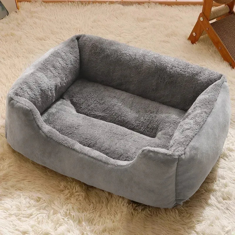 Soft plush pet bed cushion for cats and dogs shown in available colours.