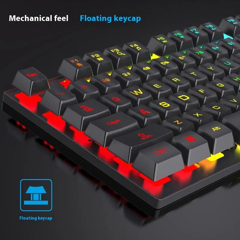 Black 104-key backlit gaming keyboard and mouse combo with compact 37.5 cm design