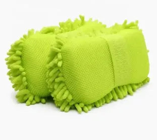Silver green car wash sponge with chenille microfiber construction measuring 14 by 25 centimetres