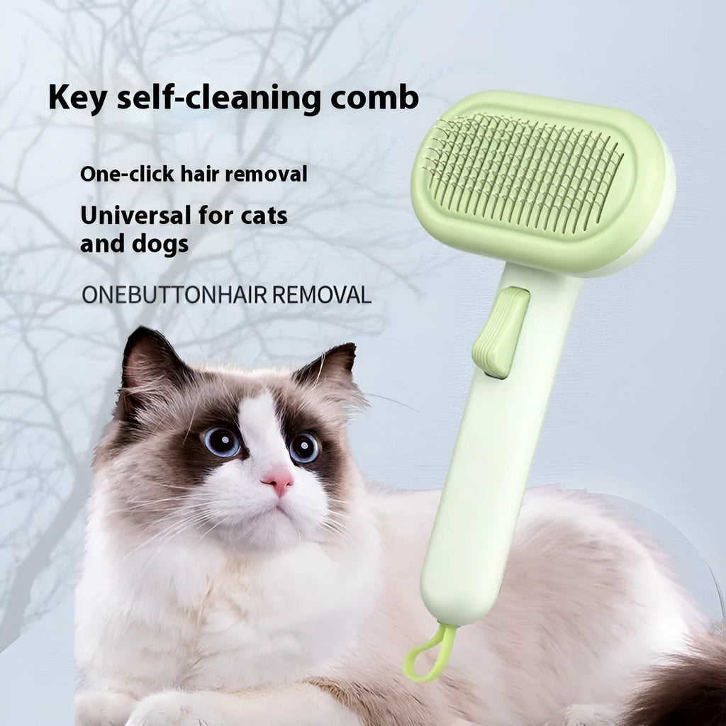 Large pet hair removal comb with stainless steel blade in light grey, green, or pink for detangling cat and dog fur