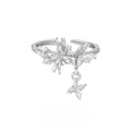 Women's silver butterfly ring with adjustable opening in electroplated gold colour