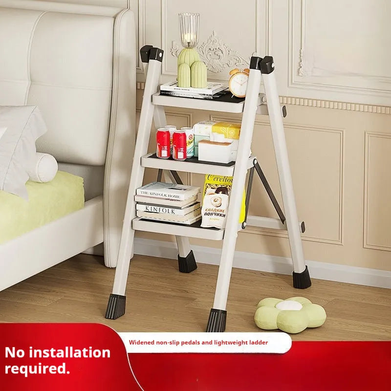 Household folding telescopic ladder lightweight alloy four-step black colour
