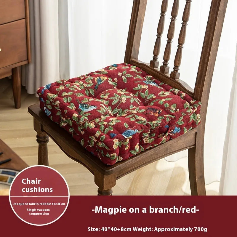 American dining chair cushion 40x40x8cm in apricot floral pattern on a chair.