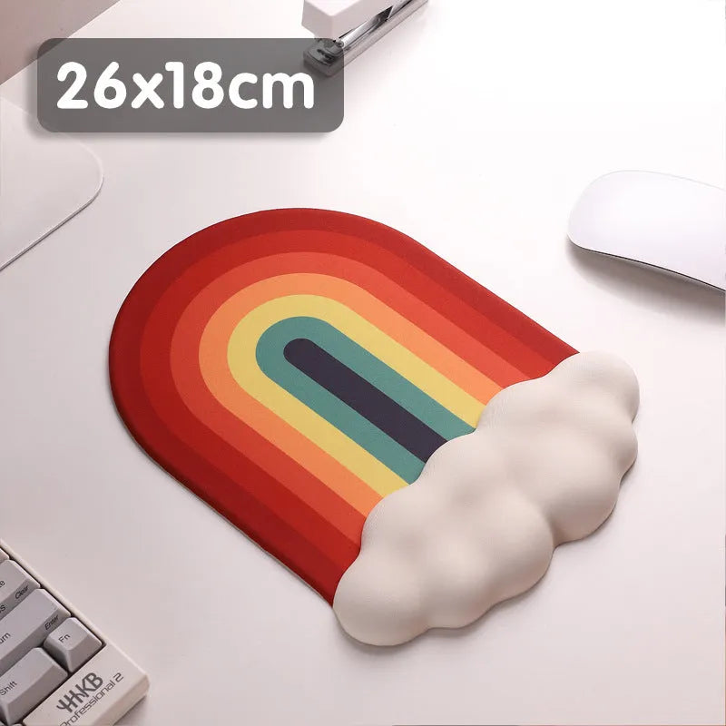 Cloud pattern silicone wrist mouse pad and keyboard support cushion set in white, black, grey, or red options
