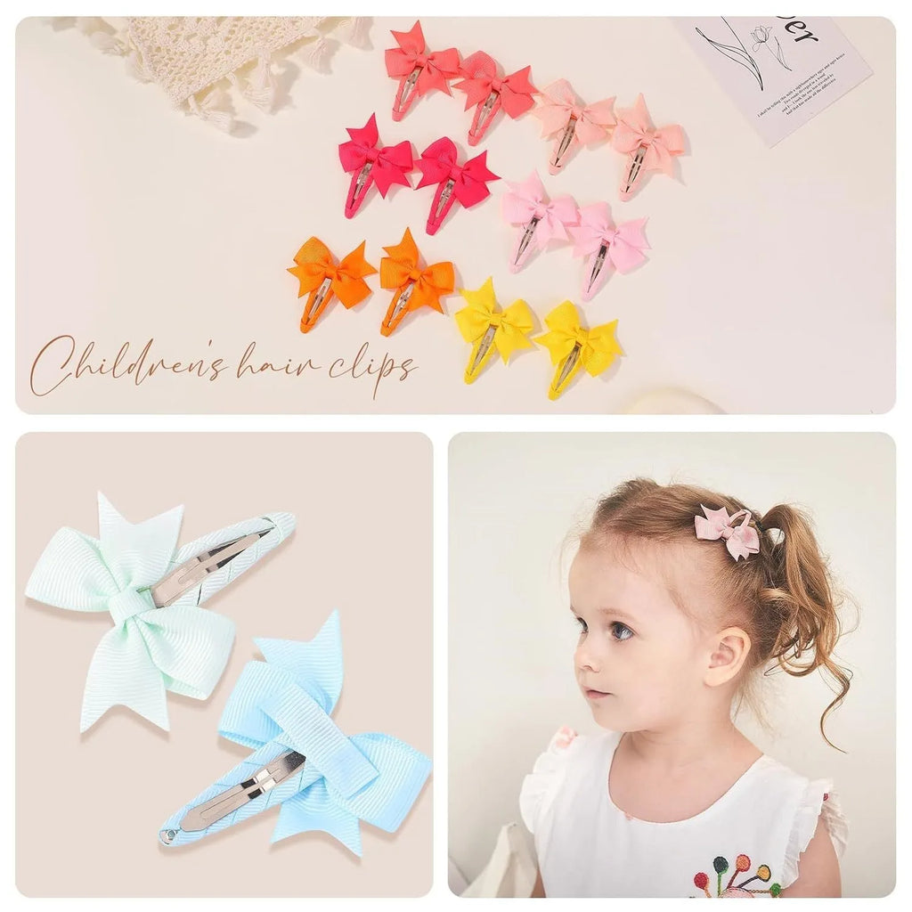 40-piece collection of multi-colour grosgrain ribbon pinwheel hair bows with wrapped snap clips for babies