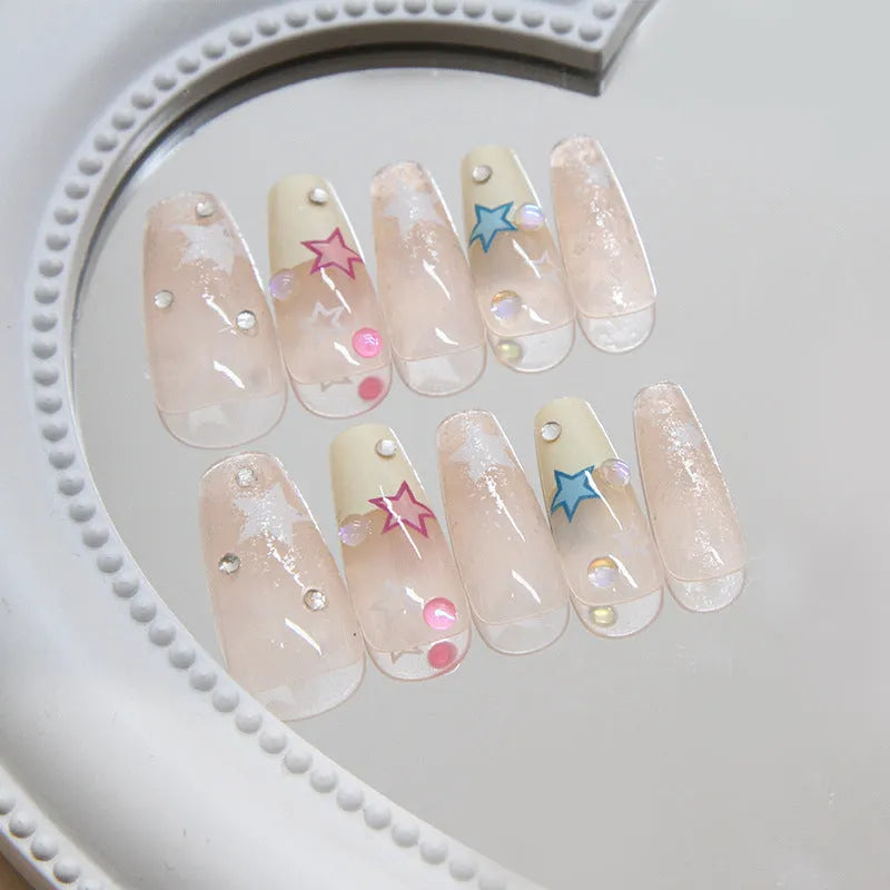 24 detachable nail stickers with Double Star Millennium design for ladies