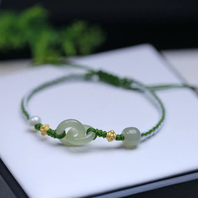 Hetian jade woven bracelet with flexible wire construction and hollow out national tide design elements