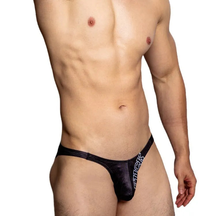 Low waist triangle shorts in black, white, or orange colours for couple wear