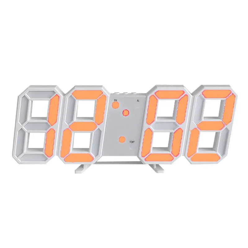 Digital wall mounted LED clock with large display, plastic shell, 4.5cm thick, showing time, date and temperature