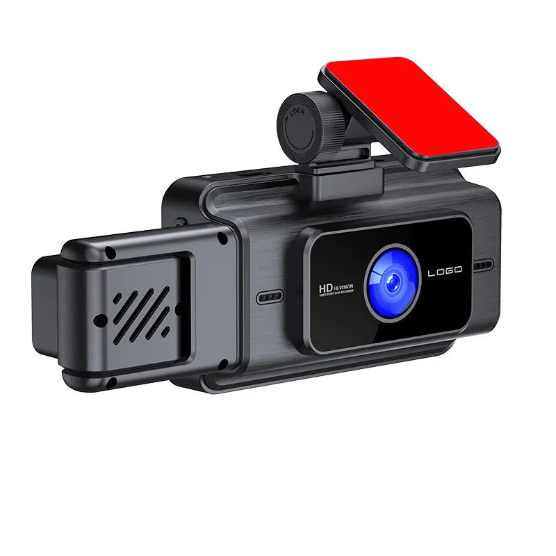 Black 3 lens driving recorder with 3 inch screen for front windshield installation