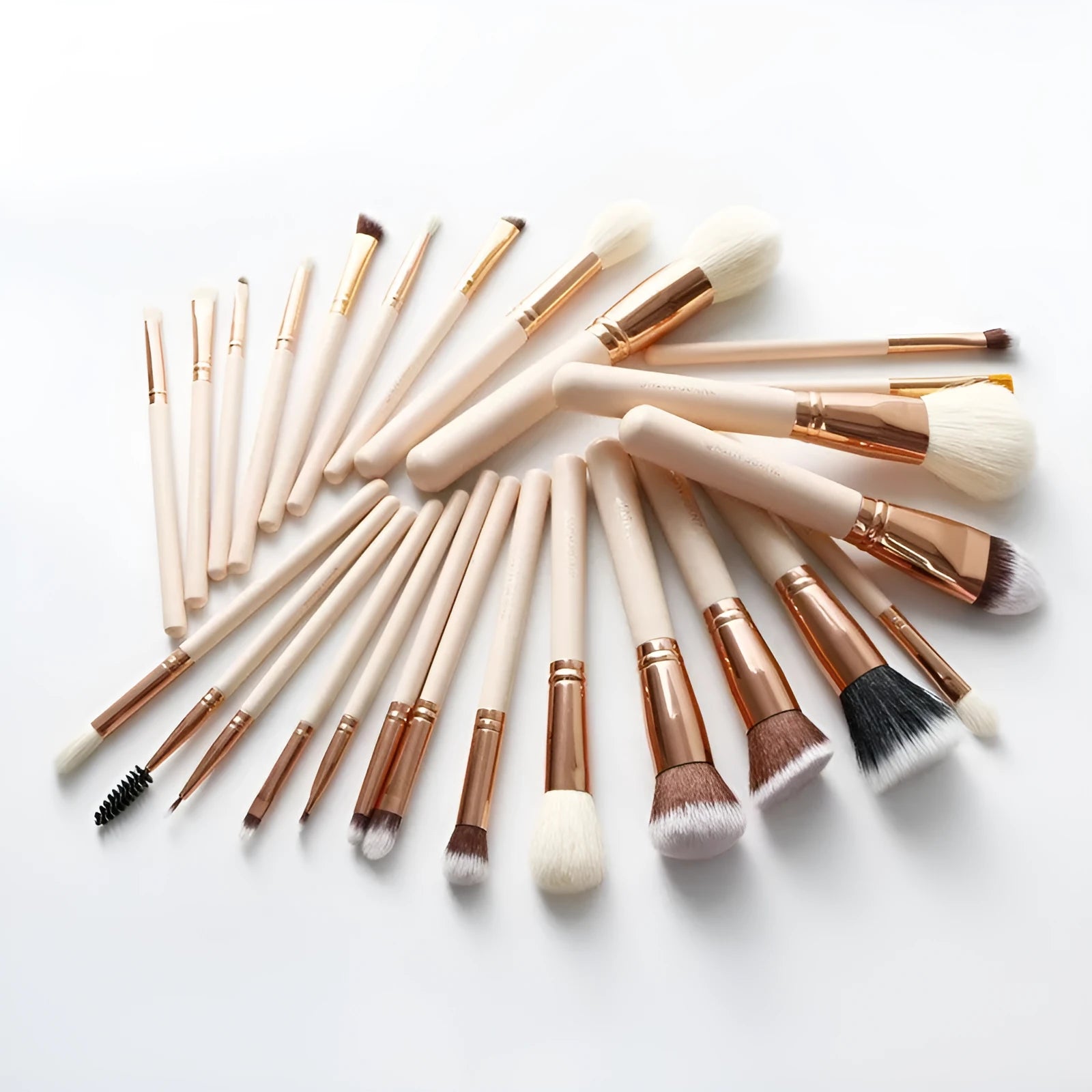 26-piece pink makeup brush set with wool bristles and wooden handles in PU storage bag