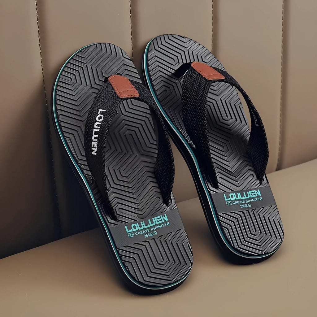 Men's flip flops with non-slip PVC sole and EVA upper in black, khaki or matcha green colours