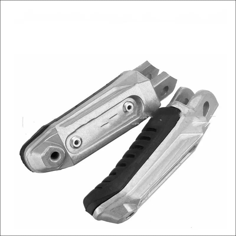 Black aluminium alloy motorcycle footpeg set for Suzuki GSX and V-Strom models.