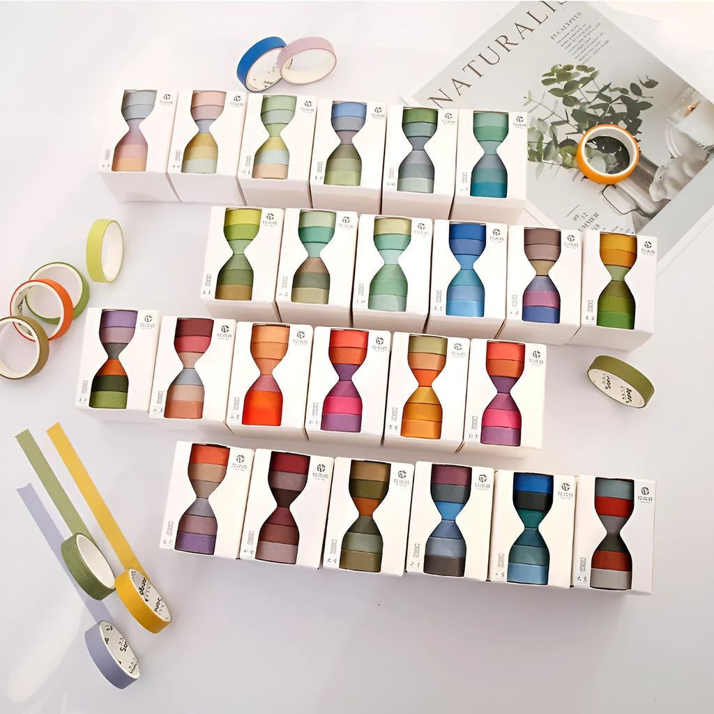 Six rolls of 9mm wide decorative tape with 24 solar term designs on and paper for journaling