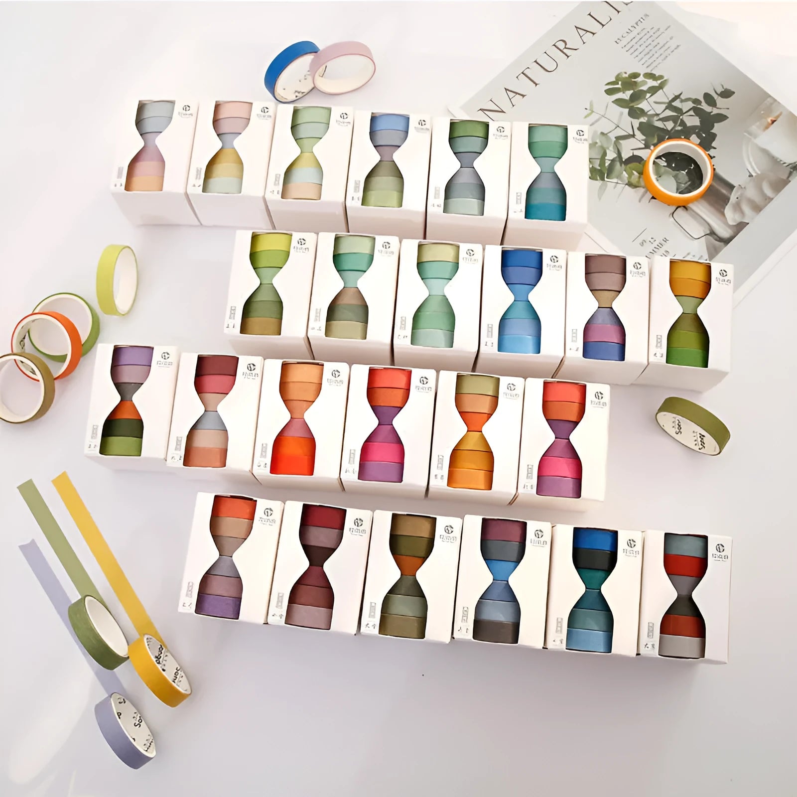 Six rolls of 9mm wide decorative tape with 24 solar term designs on and paper for journaling