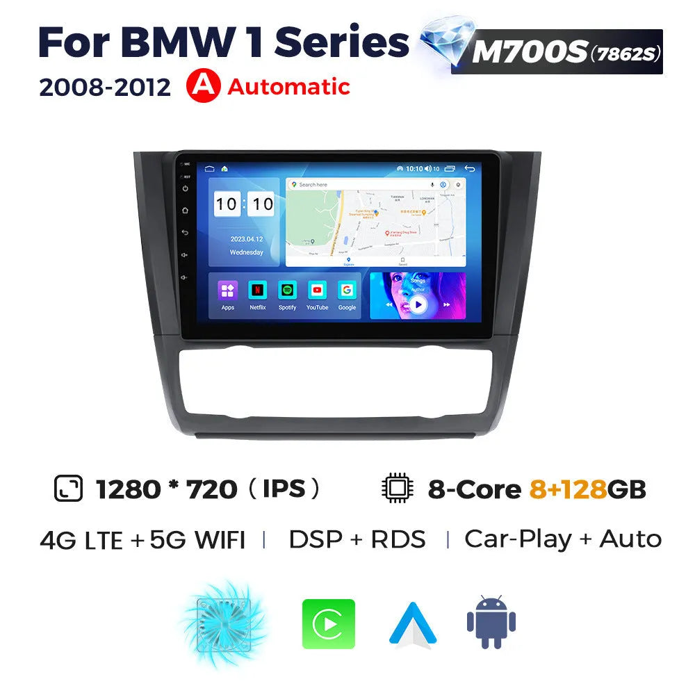 BMW E87 Android car navigation radio with 9-inch touchscreen display for central control upgrade.