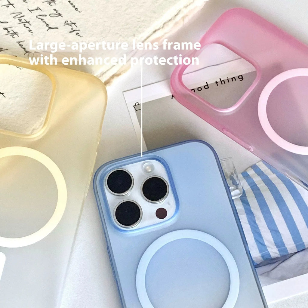 Gradient coloured frosted magnetic suction iPhone case showing ultra-thin PC construction