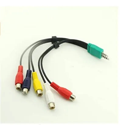 Black 3.5mm and 2.5mm to 5 RCA AV cable with tinned copper wire, 0.3 metre length