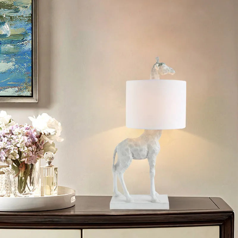 White and gold giraffe table lamp 66cm tall for bedside and study lighting