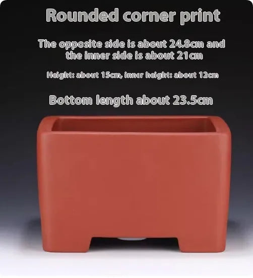 Square purple clay succulent bonsai pot in classical design with multiple size options