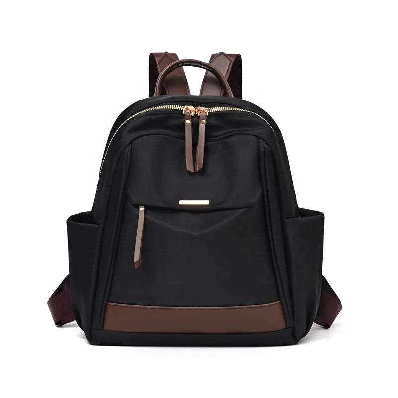 Women's lightweight nylon travel backpack in milk tea colour with large-capacity main compartment