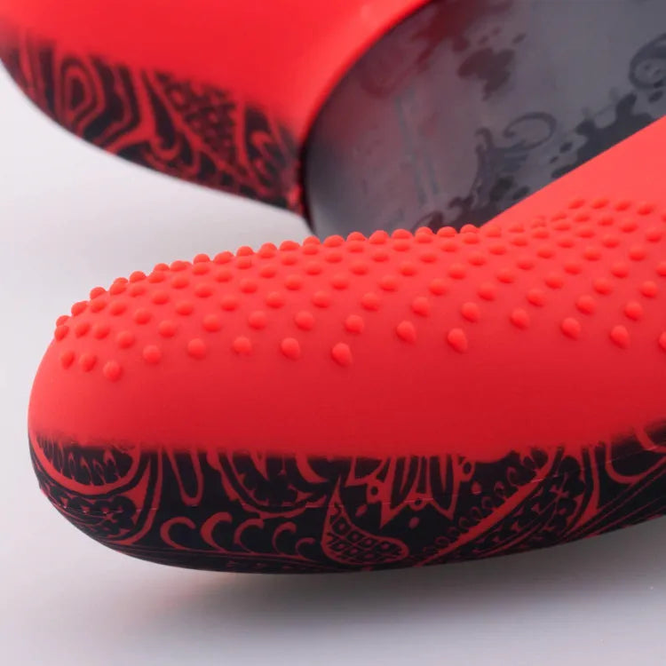 Silicone handle sleeve in blue, red, skull, white cartoon, and white flower designs, no peculiar smell