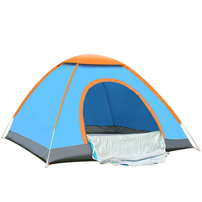 Automatic quick pitch camping tent in green with double door, 200x110x100cm for multiple people outdoor use