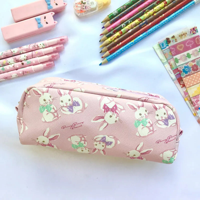 Printed PVC cylindrical pencil case 19 x 6.3 x 7 cm with cartoon pattern for school stationery