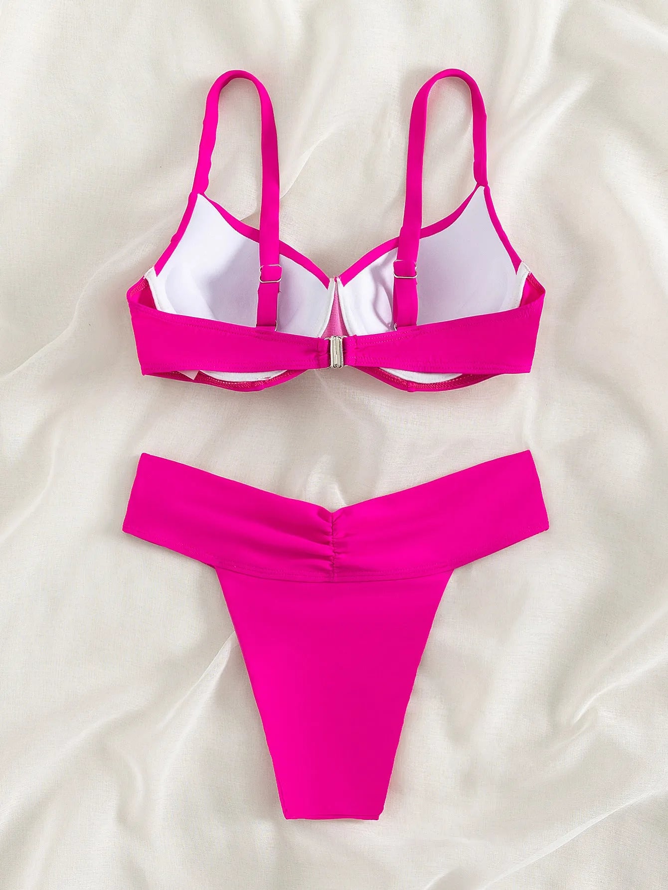 Women's solid colour bikini swimsuit in fluorescent pink, green, blue, orange or black with brief style