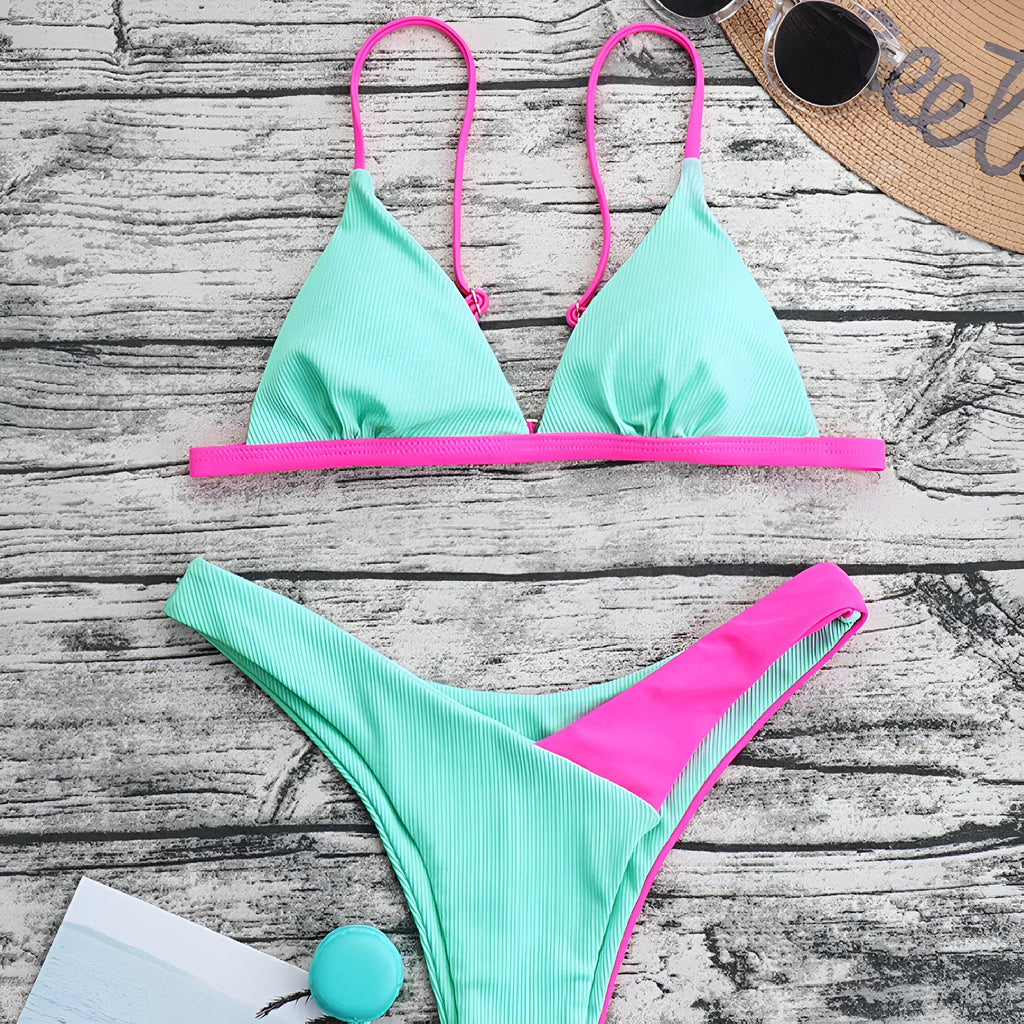 Women's nylon swimsuit briefs bikini set in Pattern 1 and Pattern 2 colours