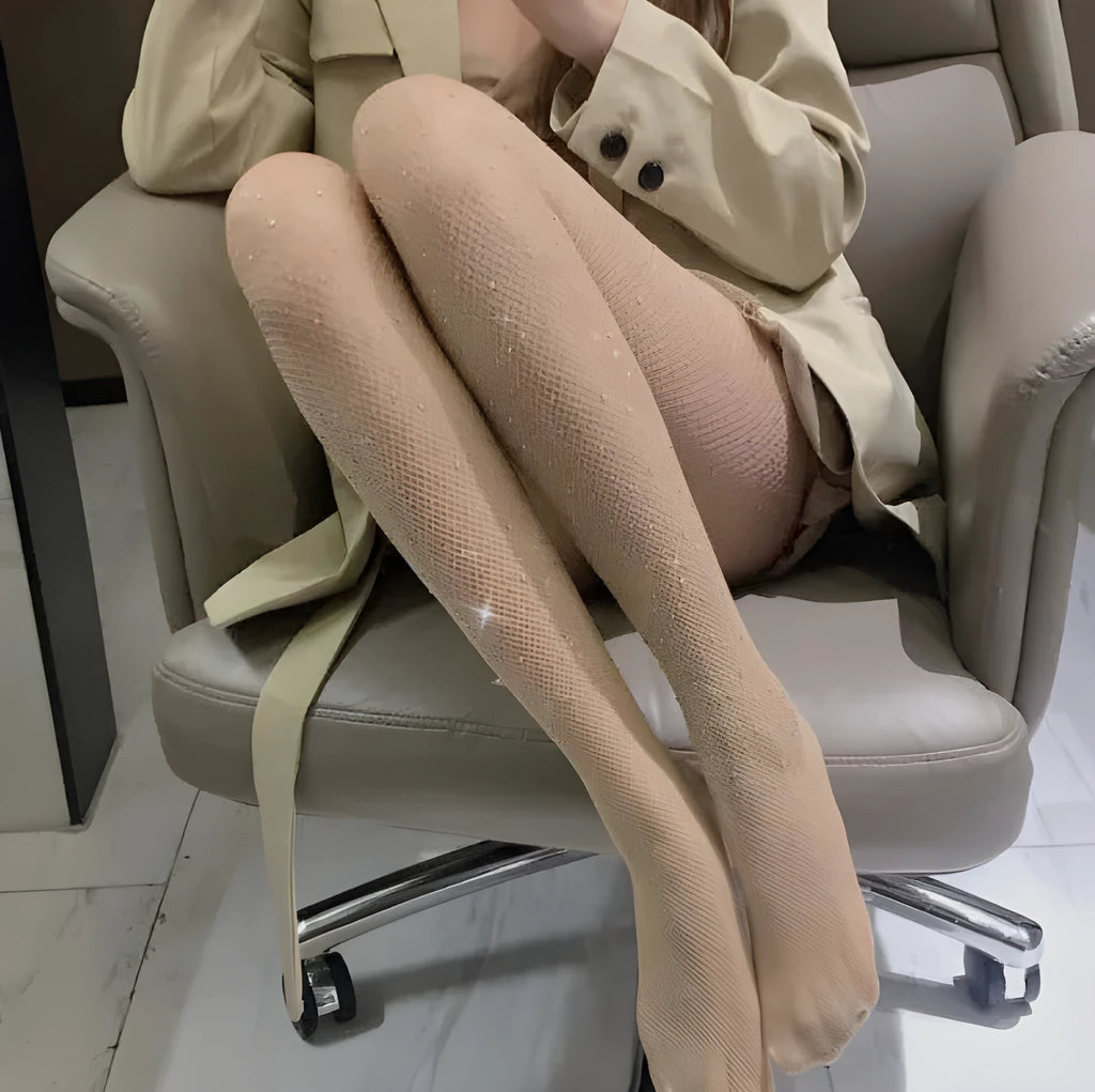 Thin mesh fishnet stockings for women in black, skin colour, and white.
