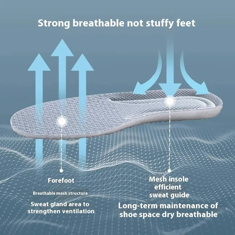 Grey, black, and orange breathable PU foam sports insoles laid flat, showing their cut-to-size design.
