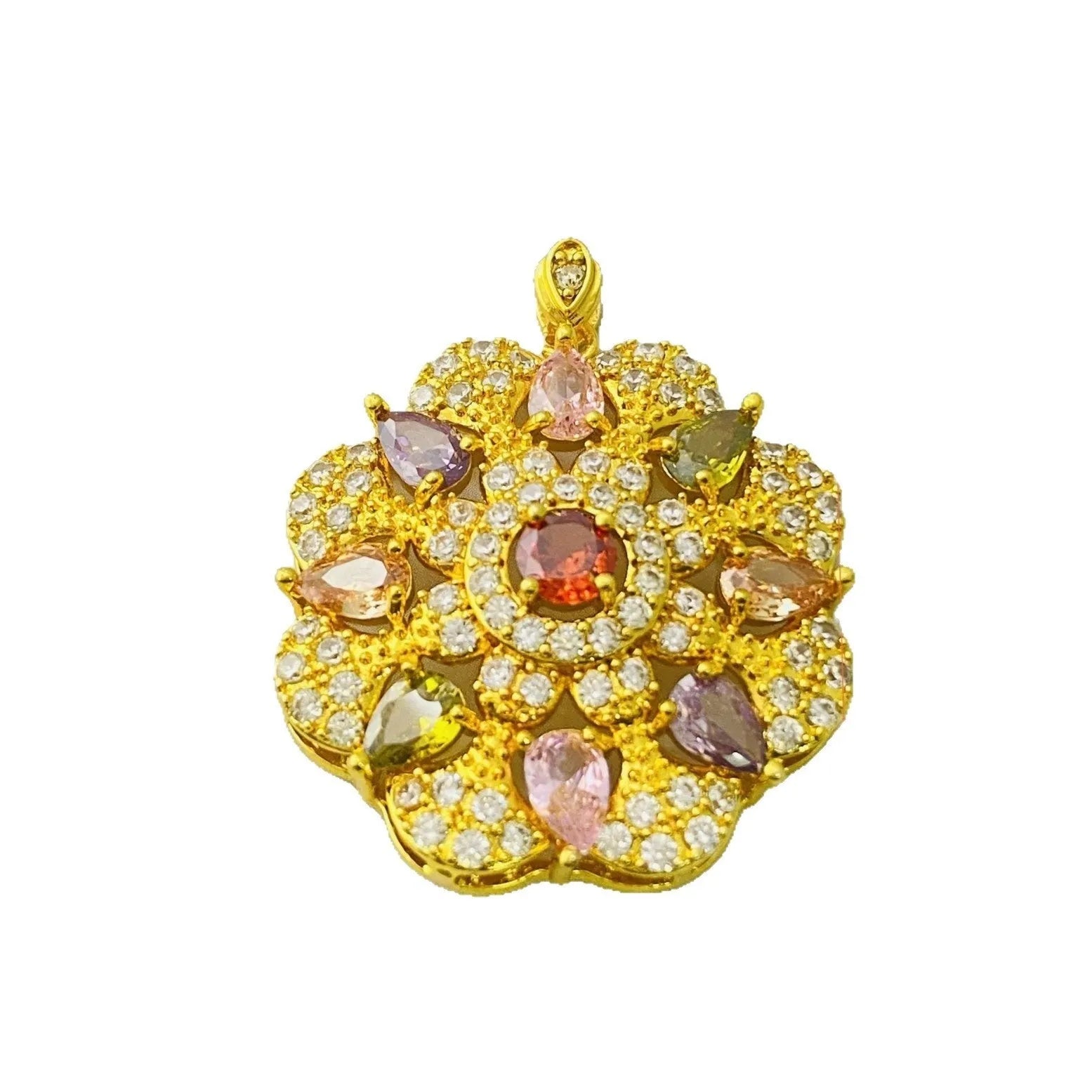 Women's floral-shaped zircon pendant necklace in gold, champagne gold, or platinum colour finish