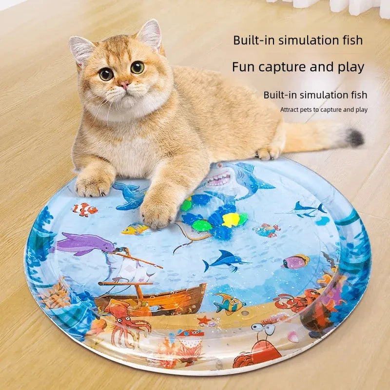 Summer cooling pet water bed cushion inflatable ice pad with fish pattern PVC 65cm