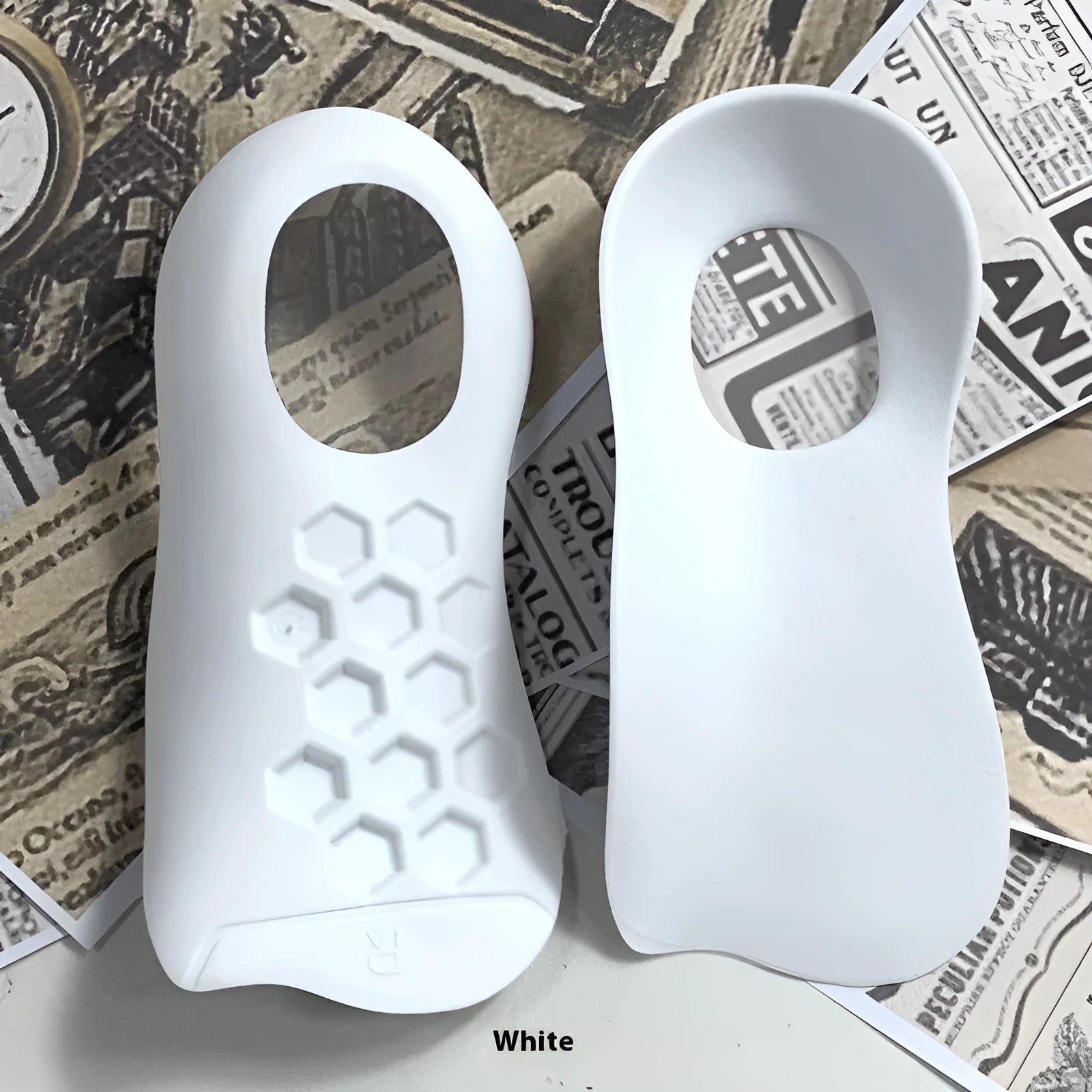 Varus correction arch support insoles in black, white and skin colour options