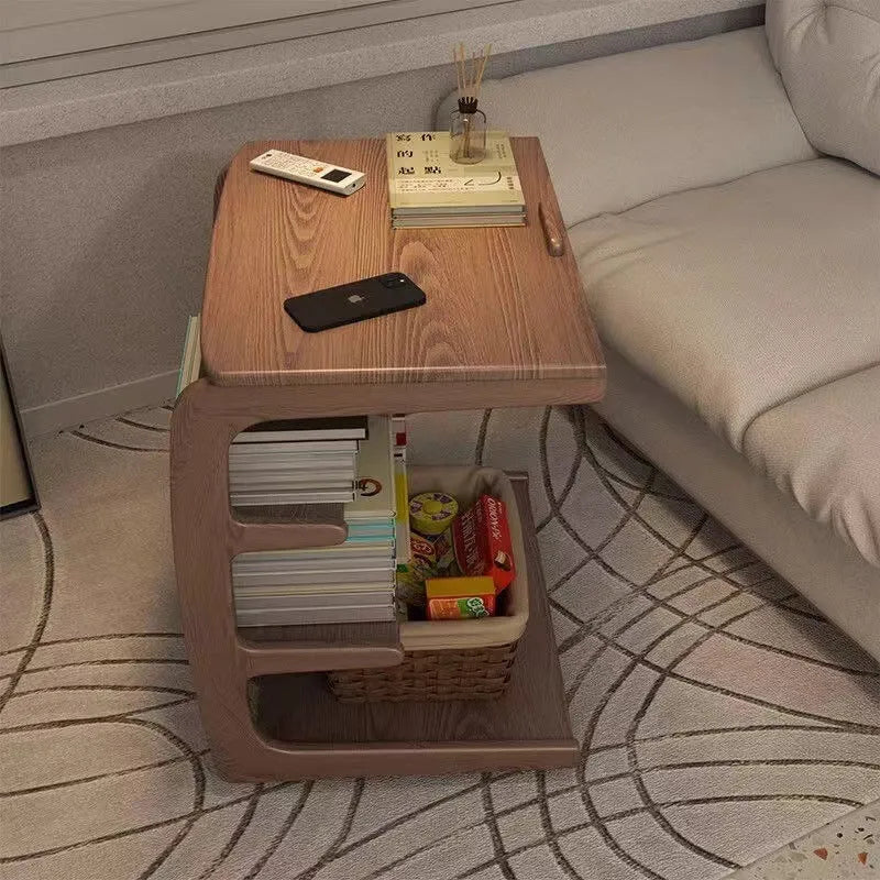 Movable solid wood side cabinet with wheels in walnut colour 40cm wide