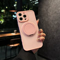 Frosted magnetic rotating bracket phone case for iPhone 17 shown in desert gold colour with bracket extended