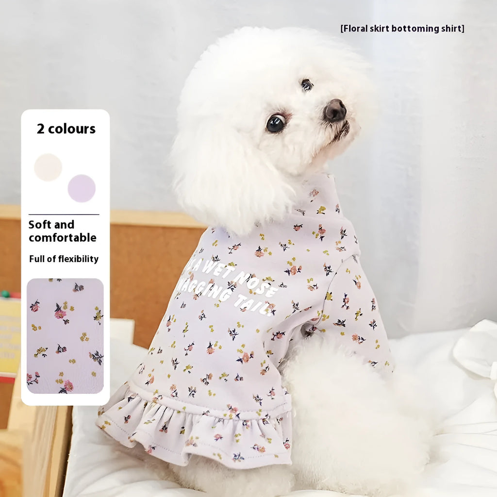 Light purple floral skirt pet undershirt for small dogs on teddy bear breed