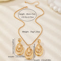 Fashion creative multi-ring drop shape earrings necklace three-piece set in golden alloy for women
