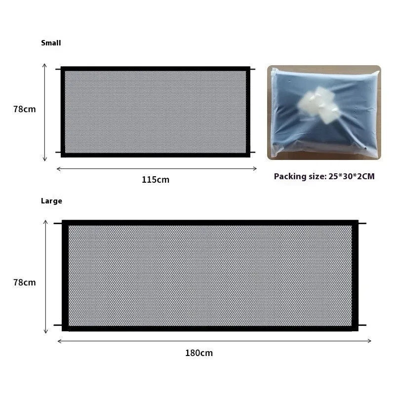 Black nylon mesh pet isolation net folded, 78cm height, available in 1m to 1.8m widths