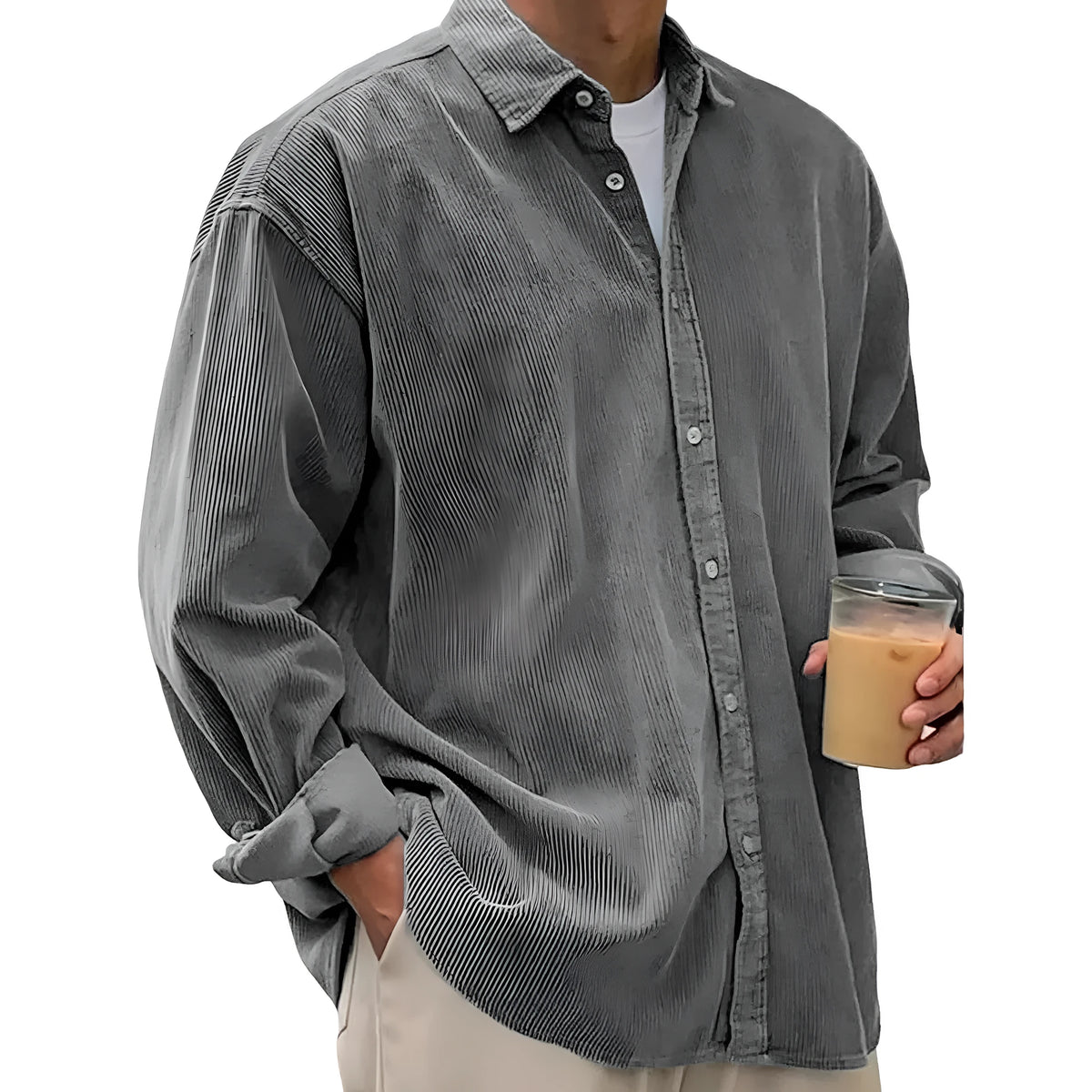 Men's casual loose corduroy shirt jacket in 11 colours sizes S-5XL for autumn winter