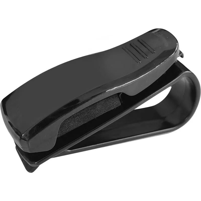 Black plastic car sunshade clip for glasses and cards measuring 6.5cm